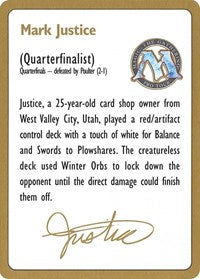1996 Mark Justice Biography Card [World Championship Decks] - The Mythic Store | 24h Order Processing