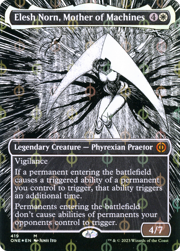 Elesh Norn, Mother of Machines (Borderless Manga Step-and-Compleat Foil) [Phyrexia: All Will Be One] - The Mythic Store | 24h Order Processing