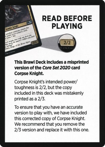 Corpse Knight Reminder Card (Knights' Charge Brawl Deck) [Core Set 2020 Tokens] - The Mythic Store | 24h Order Processing
